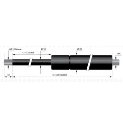 Vérin à gaz de compression chapes filetées diam10 - filetage M8 course 365mm - longueur 785mm - force 750N