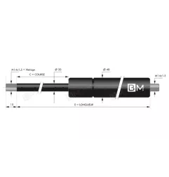 Verin à compression chapes filetées diam20 - filetage M14 course 400 - longueur 1330 - force 3000