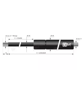 Verin à compression chapes filetées diam20 - filetage M14 course 400 - longueur 1330 - force 3000