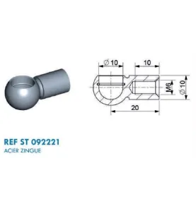 Cage à rotule diamètre 10 (chape M6-Acier-20mm)
