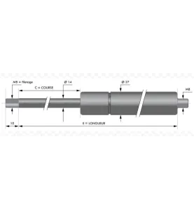 Verin à compression inox  chapes filetées diam14 - filetage M8 c350 - l755 - f200