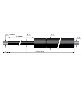 Verin à compression chapes filetées diam14 - filetage M10 c200 - l455 - f1200