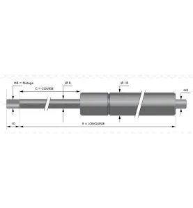 Verin à compression inox chapes filetées diam 8mm - filetage M8 c120 - l285 - f60