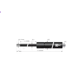Vérin à gaz à valve - chapes filetées diam14 - filetage M10 c600 - l1255 - f2000