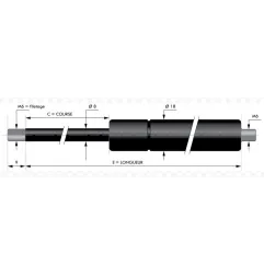 Vérin à compression chapes filetées diam14 - filetage M8 c320 - l695 - f2300