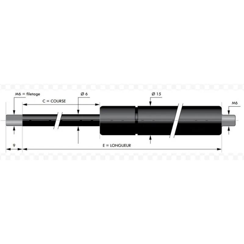 Vérin à compression chapes filetées diam6 - filetage M6 c50 - l135 - f400 Vérin à compression chapes filetées diam6 - filetage M6 c50 - l135 - f400