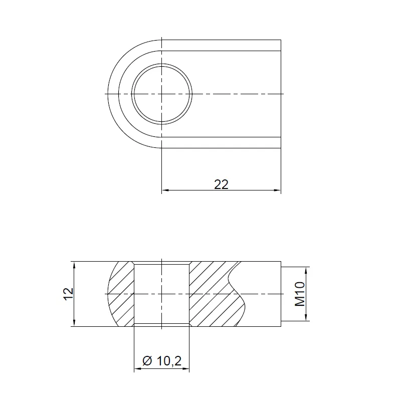 Chape à œil diamètre 10.1 (chape M10-Acier-22mm) Chape à œil diamètre 10.1 (chape M10-Acier-22mm)