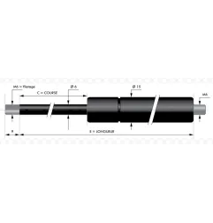Vérin à gaz compression chapes filetées diam6 - filetage M6 c200 - l435 - f70