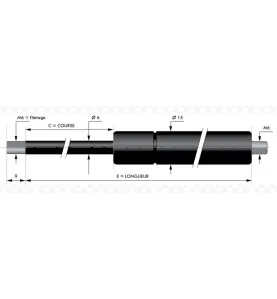 Vérin à gaz compression chapes filetées diam6 - filetage M6 c200 - l435 - f250