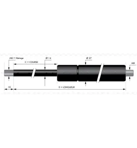 Vérin à gaz compression chapes filetées diam14 - filetage M8 c225 - l505 - f900