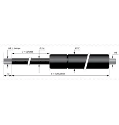 Vérin à compression chapes filetées diam14 - filetage M8 c320 - l695 - f1900