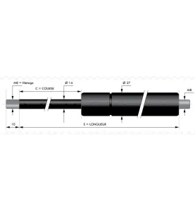 Vérin à compression chapes filetées diam14 - filetage M8 c320 - l695 - f1100